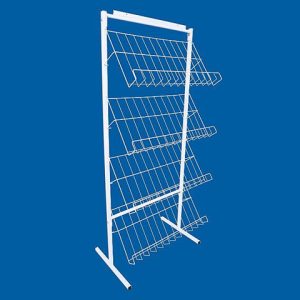 Expositor 4 niveis, p/revistas/livros, 30x60x140cm, branco/preto. AT.