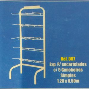 Expositor p/cartelas, c/20 ganchos, 50x120cm, branco/preto, AT.