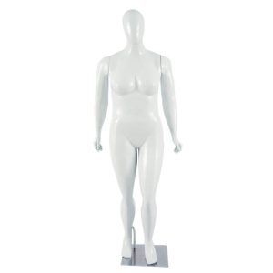 Manequim plus size reta, em plastico, branco, com base.