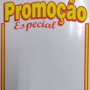 Placa de promoção, em PVC, 19x23cm.